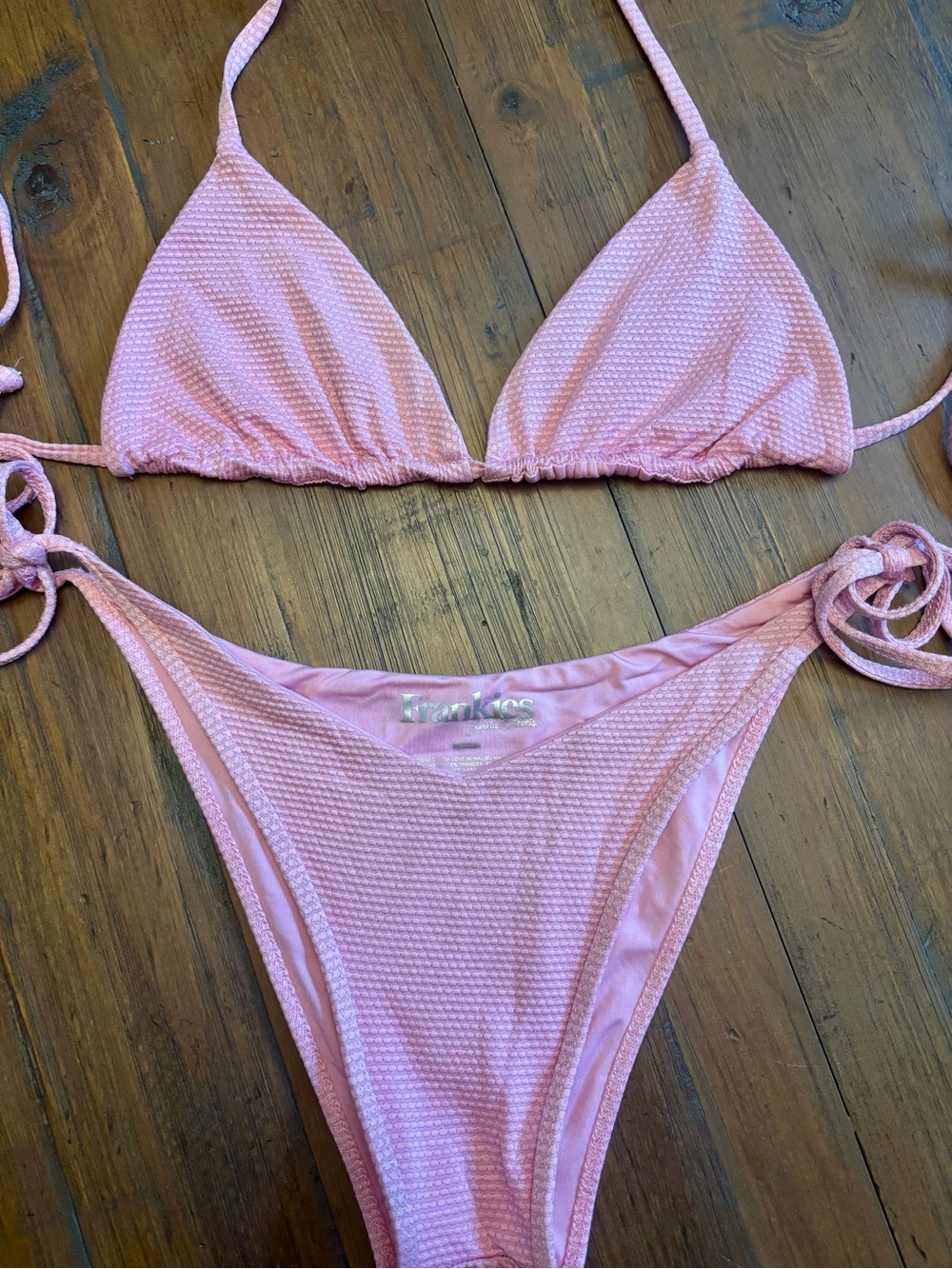 Frankie’s bikinis pink ribbed bikini set